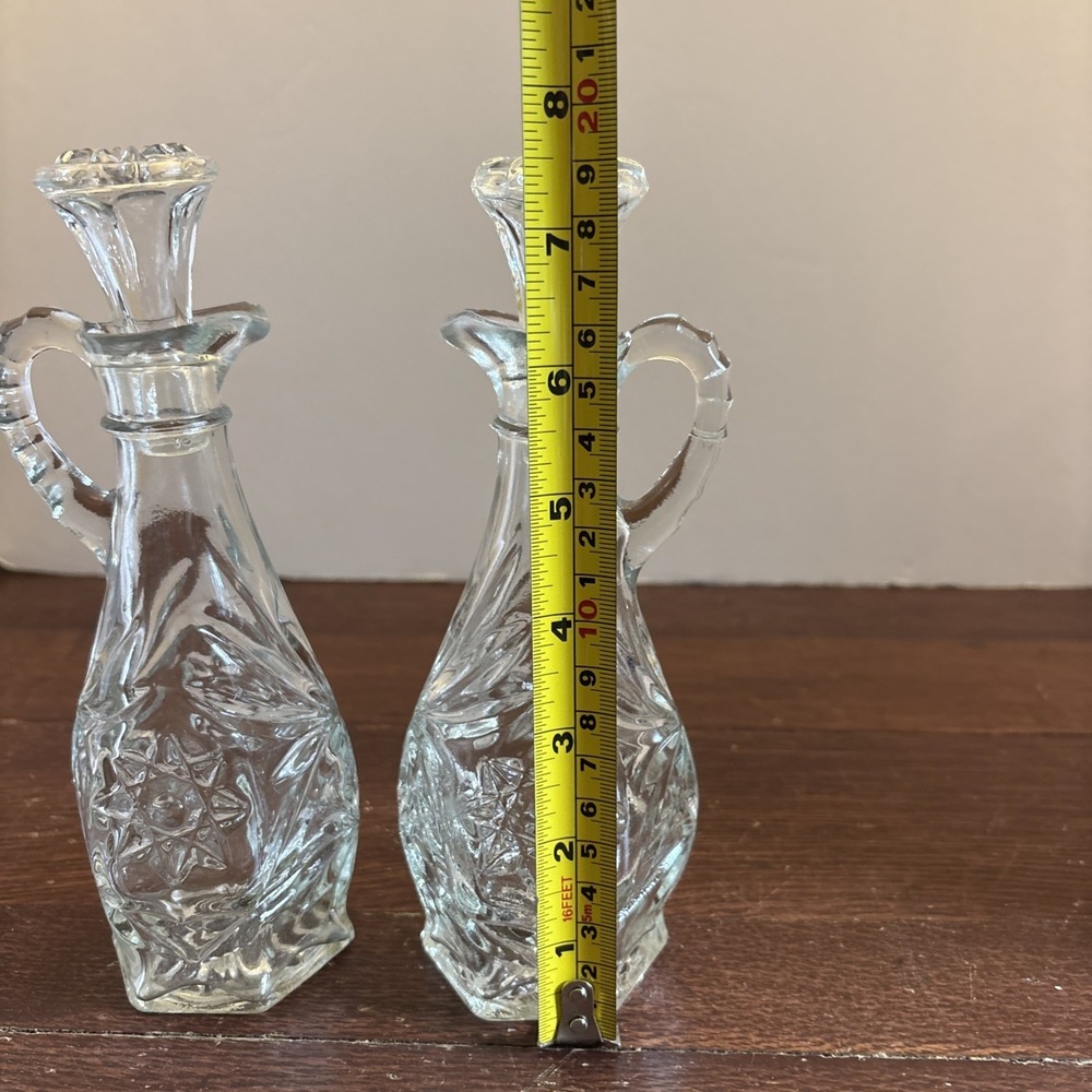 2 Set Anchor Hocking Glass Early American Prescut Star Vinegar Bottle Cruet - Picture 3 of 6